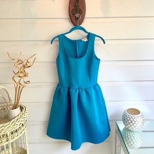 Sleeveless Fit and Flare Scuba Dress -french blue